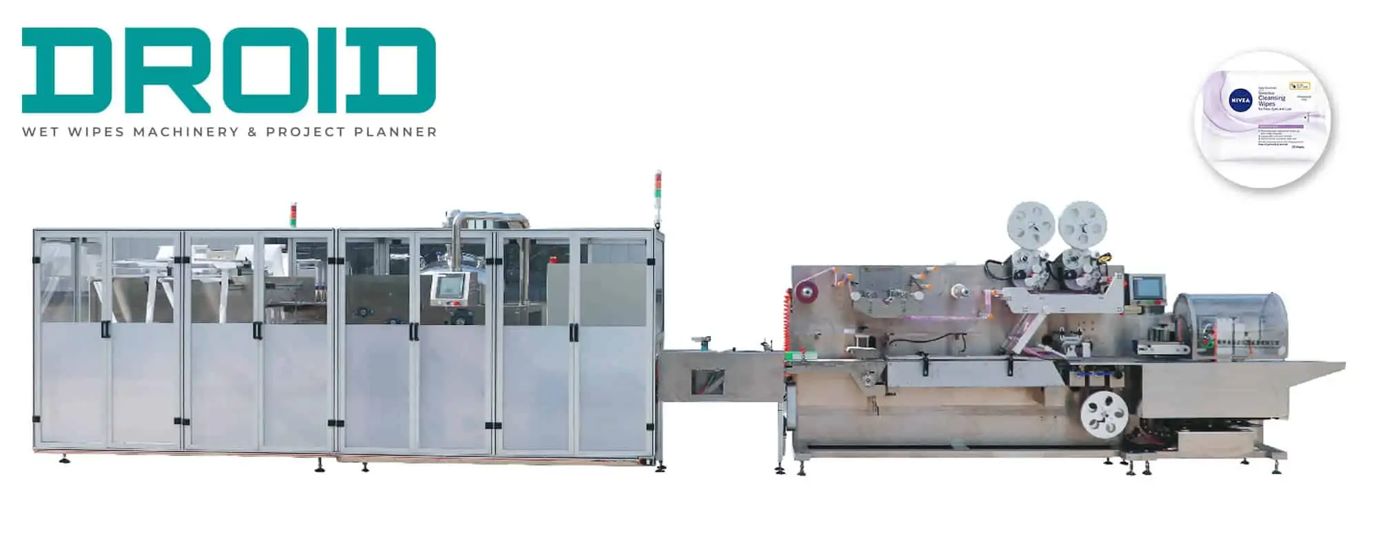 UT FL4 cross fold wet wipes converting and packaging machine - UT-LM70 Robotic Wet Wipes Lid Applicator ( Capping Machine )