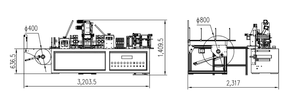 Maschinenlayout für Einzelbeutel-Feuchttücher - DH-250 Einzelbeutel-Feuchttuchmaschine