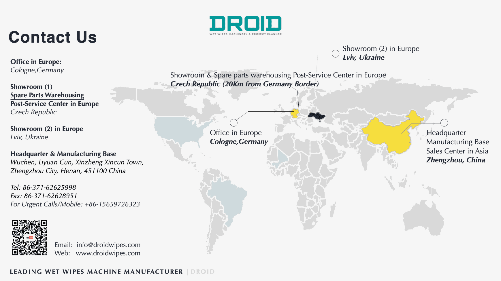 الشركة المصنعة لآلة تصنيع المناديل المبللة DROID - صالة العرض ومركز الخدمة في أوروبا