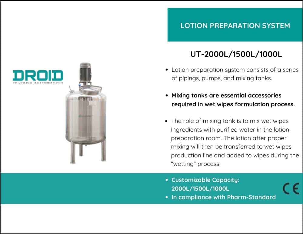 Système de préparation de lotion UT 2000L1500L1000L - Portfolio | Machine à lingettes humides