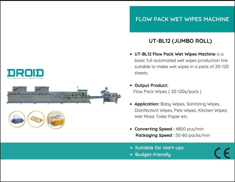 Wet Wipes Converting Packaging Process UT BL Jumbo Roll - Flow Pack Wet Wipes (10~200s/pack) Machine Category