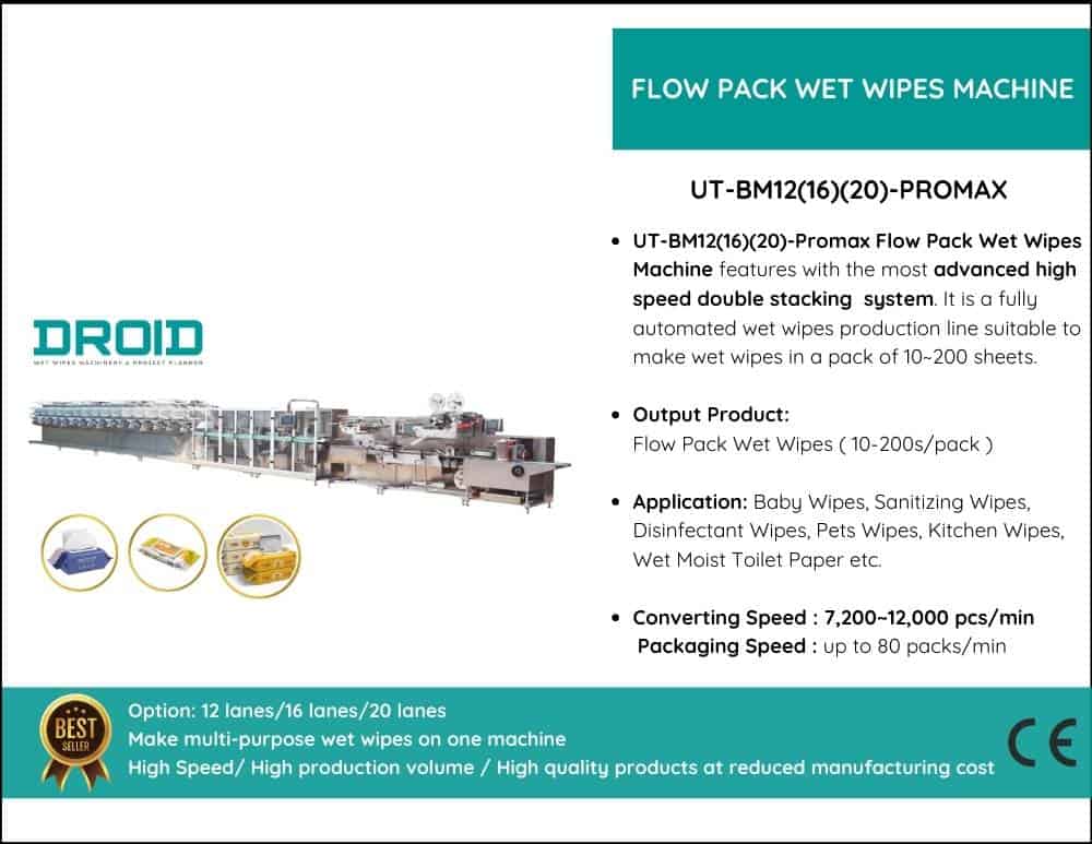 Wet Wipes Converting Packaging Process UT BM121620 Promax - Biodegradable Wipes Machine Category