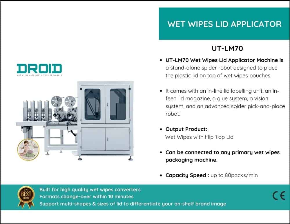 Processus d'application des couvercles de lingettes humides UT LM70 - Portfolio | Machine à lingettes humides