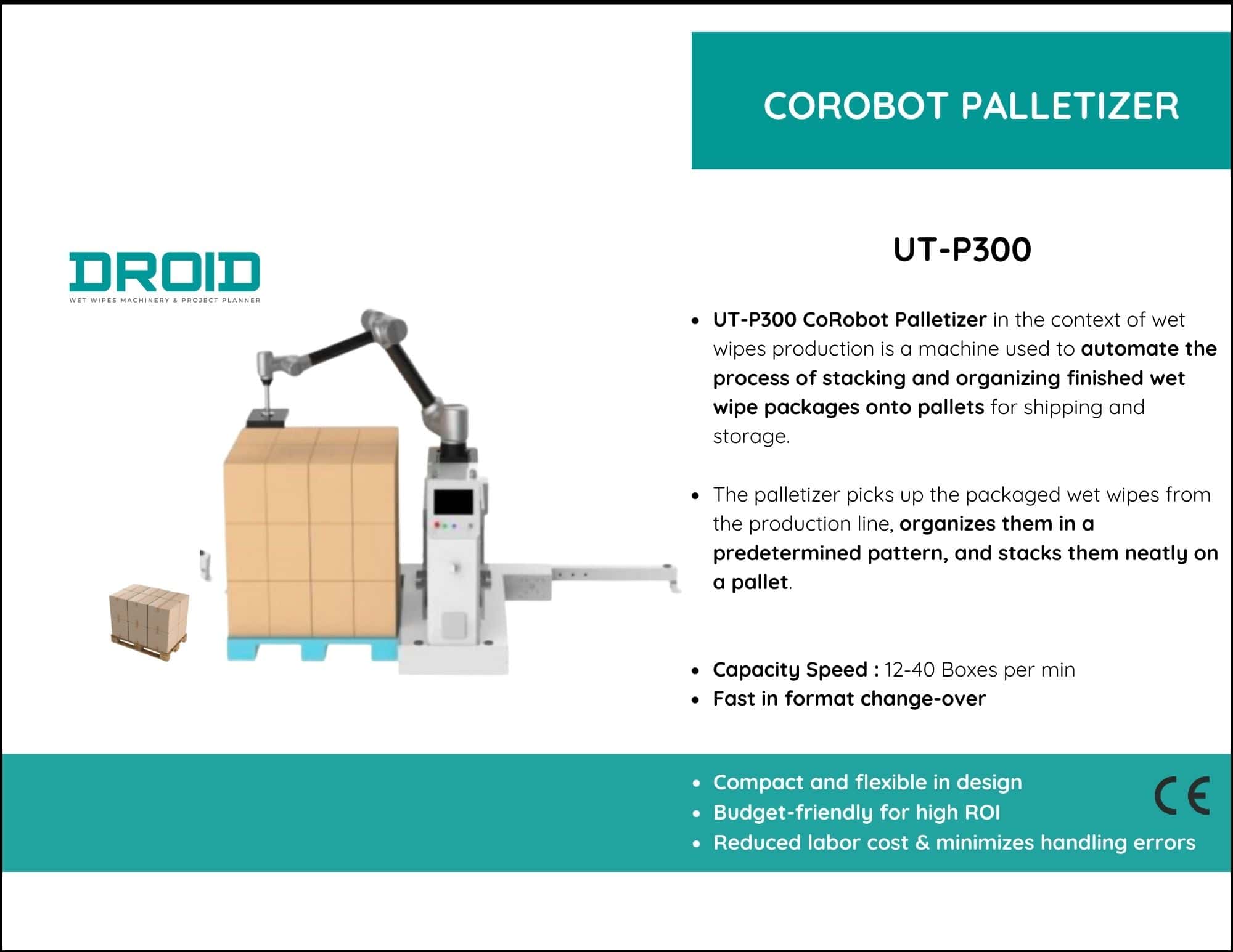 Robot palettiseur pour la production de lingettes humides DROID - Portfolio | Machine à lingettes humides