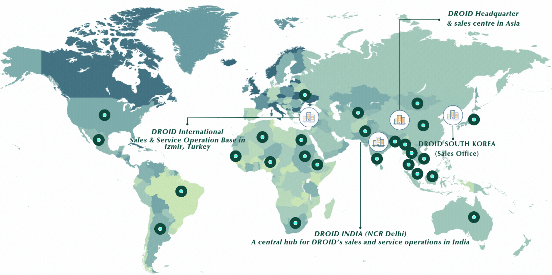 DROID International Global Presence - Global Presence | Wet Wipes Machine Manufacturer | DROID